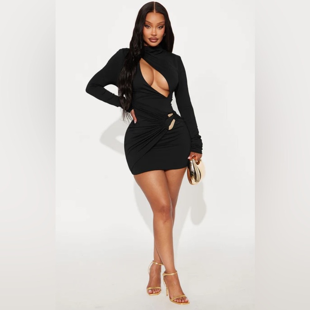 Cynthia Cut Out Long Sleeve Mini Dress - Black